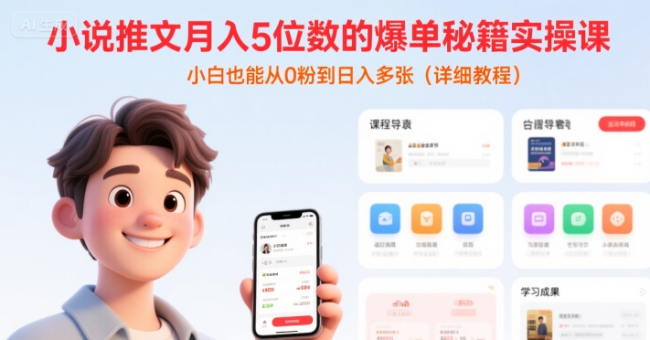 小说推文月入5位数的爆单秘籍实操课，，小白也能从0粉到日入多张(详细教程)-冒泡网-兼职资源项目学习教程网