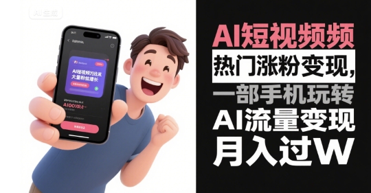 AI短视频热门涨粉变现，一部手机玩转AI流量变现，月入过W-冒泡网-兼职资源项目学习教程网