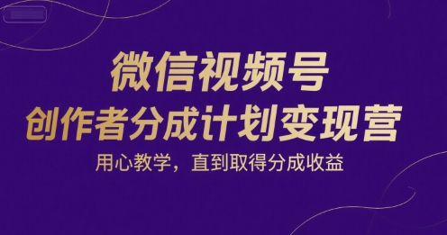 微信视频号创作者分成计划变现营，用心教学，直到取得分成收益-冒泡网-兼职资源项目学习教程网