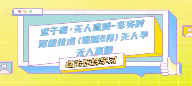 宝子哥·无人直播-非实时防风技术(更新25年7月)无人半无人直播-冒泡网-兼职资源项目学习教程网