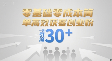 零基础零成本简单高效获客创业粉，一天引流30+-冒泡网-兼职资源项目学习教程网
