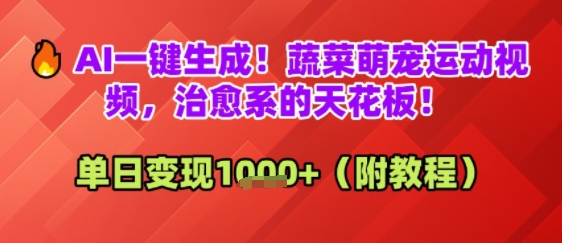 AI一键生成！蔬菜萌宠运动视频，治愈系的天花板！单日变现多张-冒泡网-兼职资源项目学习教程网