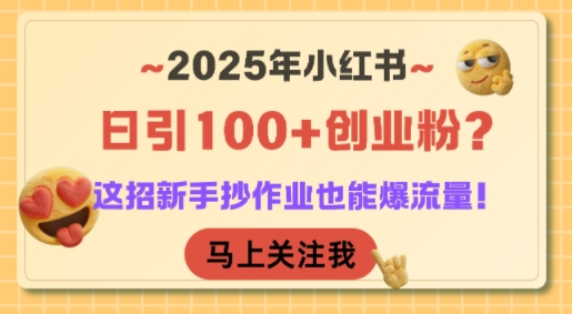 2025年小红书日引100+创业粉？这招新手抄作业也能爆流量！-冒泡网-兼职资源项目学习教程网