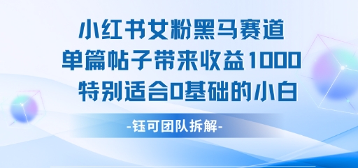 小红书女粉黑马赛道单篇帖子带来收益1k+，特别适合0基础的小白-冒泡网-兼职资源项目学习教程网