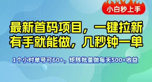 最新首码项目，一键拉新有手就能做，几秒钟一单，1个小时单号可60+，矩阵批量做每天5张【揭秘】-冒泡网-兼职资源项目学习教程网