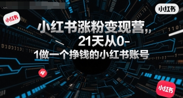 小红书涨粉变现营，21天从0-1做一个挣钱的小红书账号-冒泡网-兼职资源项目学习教程网