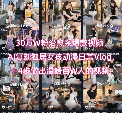 30万W粉治愈系爆款视频，AI复刻独居女孩动漫日常Vlog，4步做出温暖百W人的视频-冒泡网-兼职资源项目学习教程网
