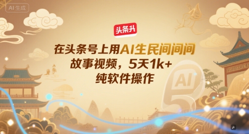 在头条号上用AI生民间故事视频，5天1k+，纯软件操作-冒泡网-兼职资源项目学习教程网