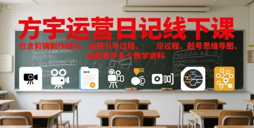 方宇运营日记线下课，包含剪辑制作技巧、拍摄引导过程、起号思维导图、选题等多个教学资料-冒泡网-兼职资源项目学习教程网