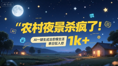 农村夜景杀疯了！AI一键生成治愈系慢生活，单日狂入1k+-冒泡网-兼职资源项目学习教程网