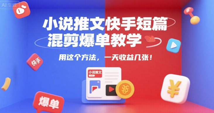 小说推文快手短篇混剪爆单教学，用这个方法，一天收益几张-冒泡网-兼职资源项目学习教程网
