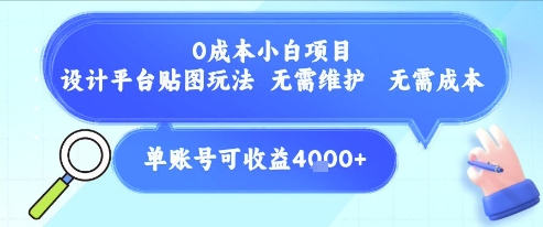 0成本小白项目，设计平台贴图玩法，无需维护，无需成本，单账号单月可产生收益4k+-冒泡网-兼职资源项目学习教程网